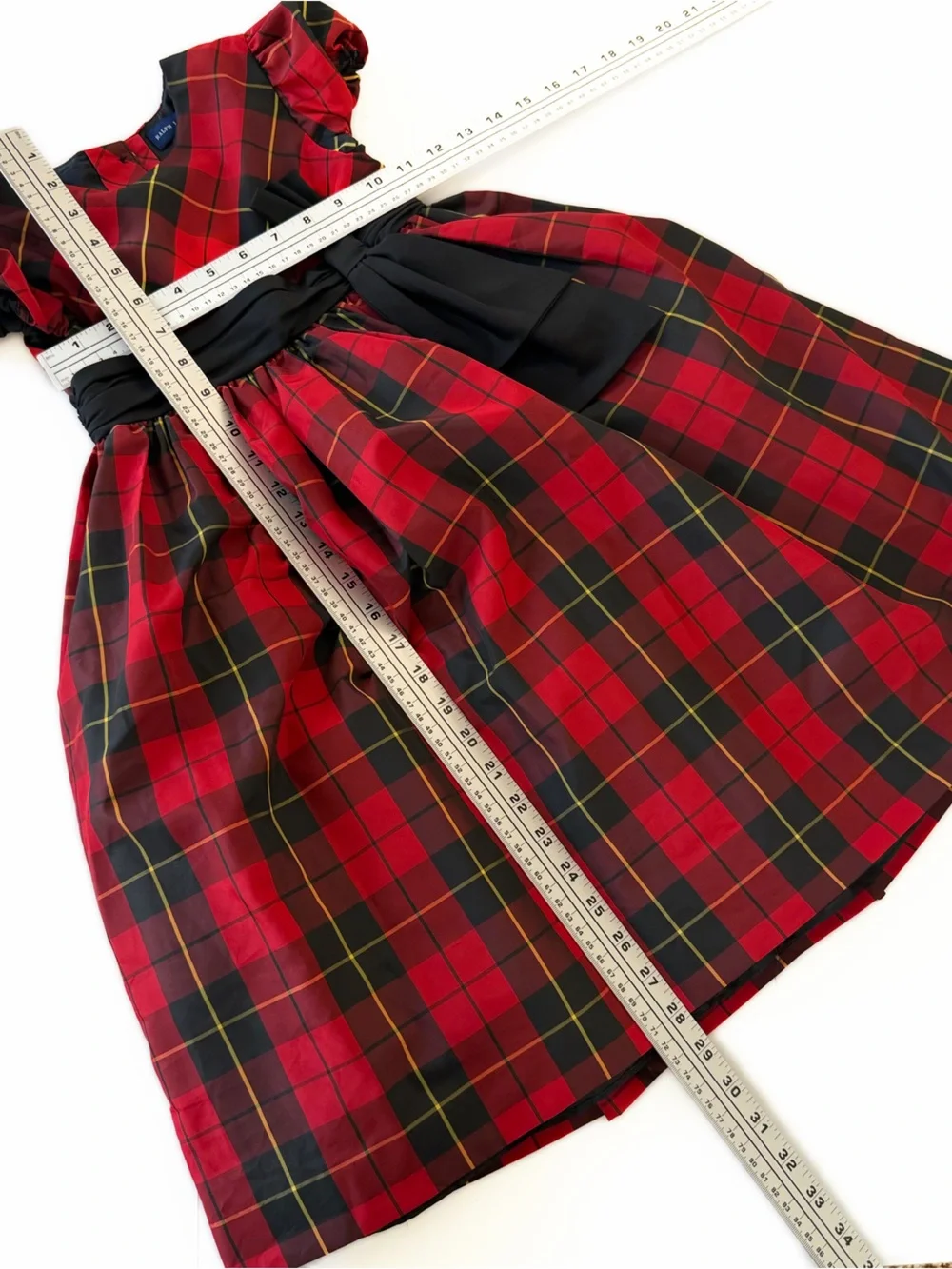 Ralph Lauren Kids Girls Dress Size 6 Red Tartan Plaid Taffeta Holiday Velvet Bow